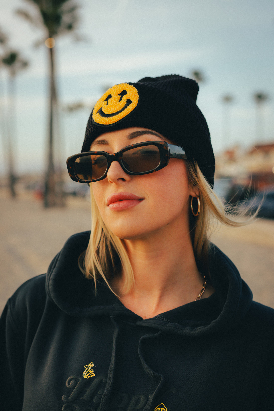 Classic Logo Cuff Beanie - Black w/ Yellow - Waffle