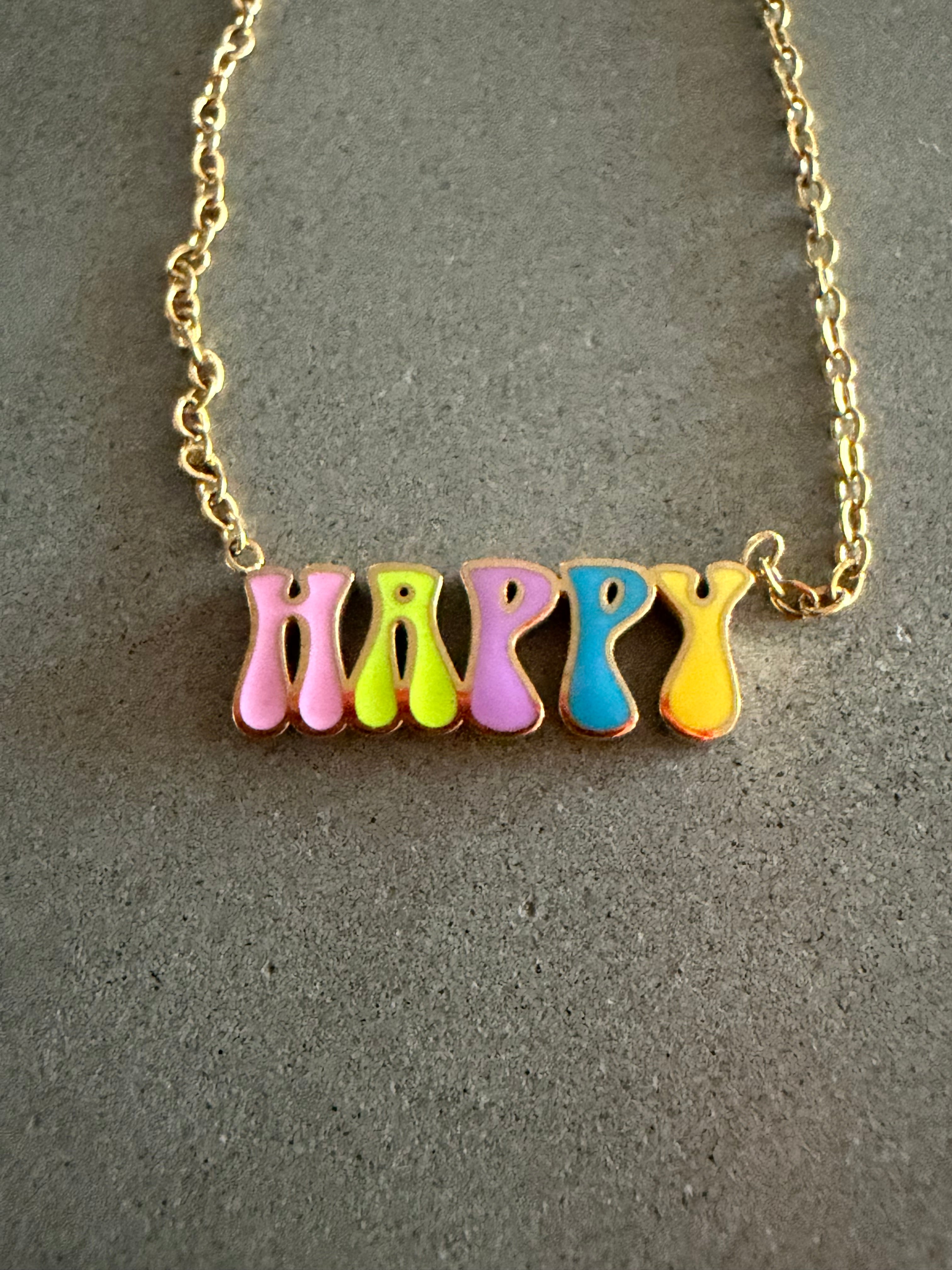 Gold Chain with Multi Colored Happy Pendant