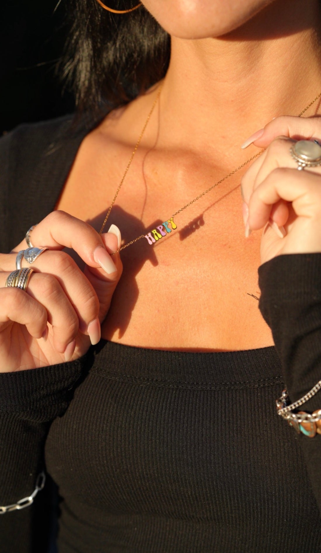 Gold Chain with Multi Colored Happy Pendant