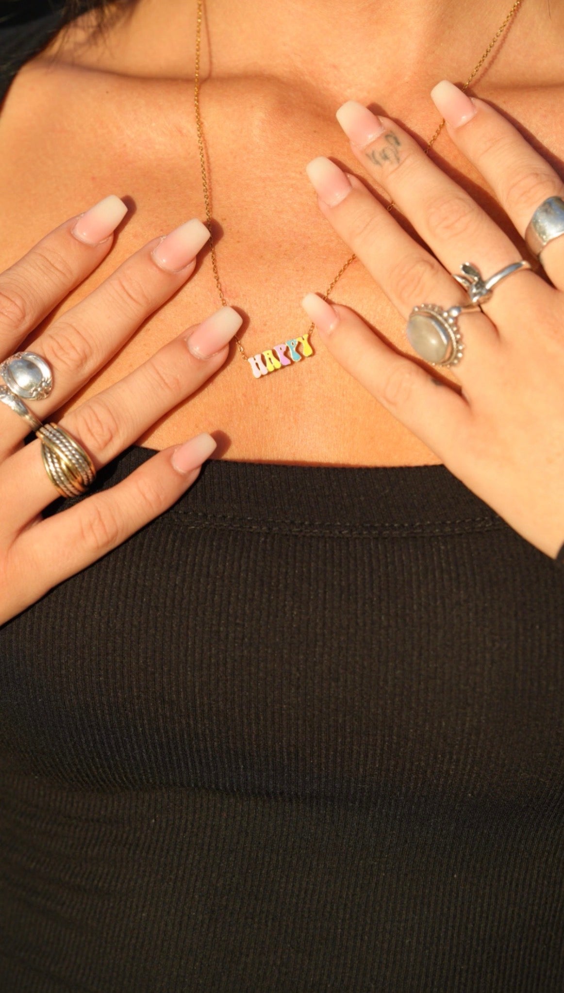 Gold Chain with Multi Colored Happy Pendant