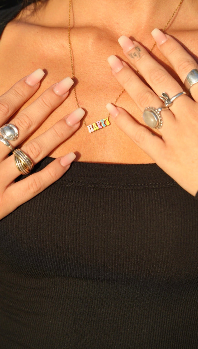 Gold Chain with Multi Colored Happy Pendant