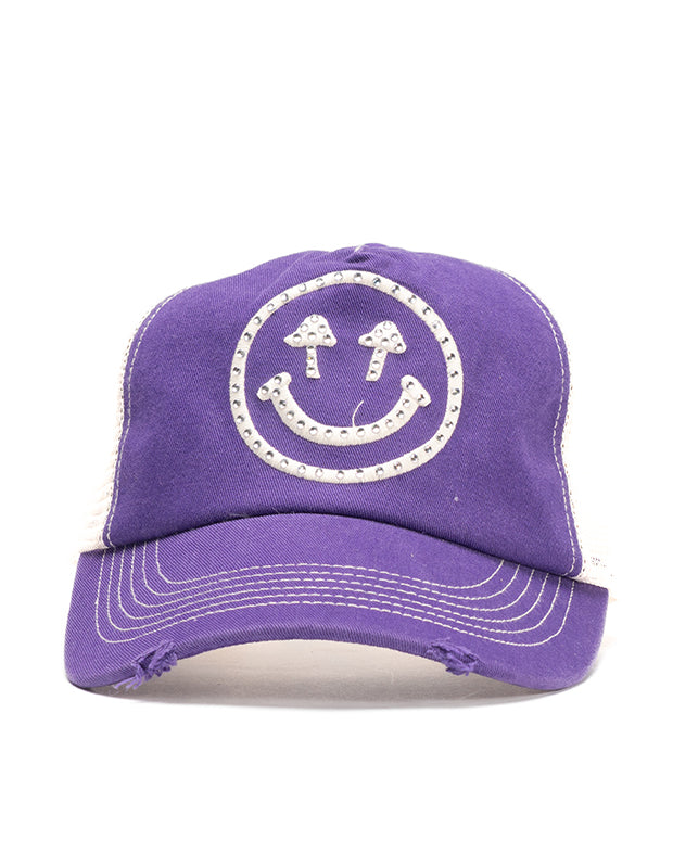 Rhinestone Smiley Purple Snapback