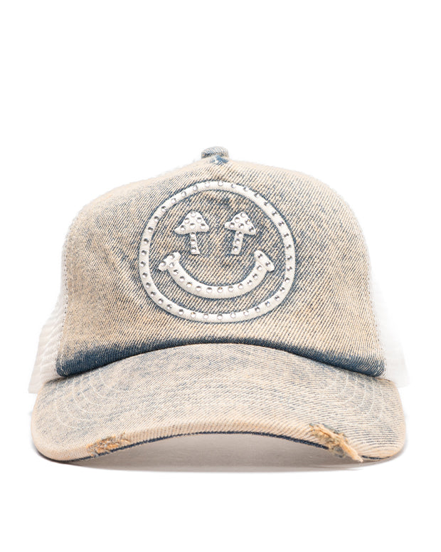 Rhinestone Smiley Denim Snapback