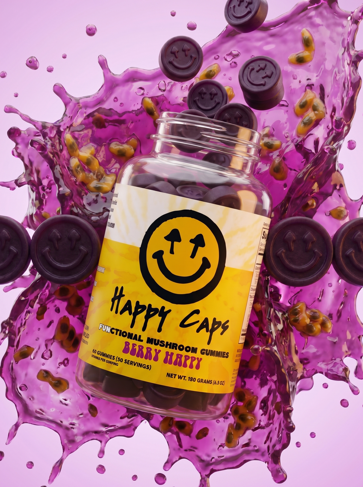 Functional Mushroom Gummies - Berry Happy Happy Caps Functional Mushroom Gummies - Berry Happy Happy Caps